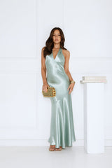 Softly Yours Satin Halter Maxi Dress Sage