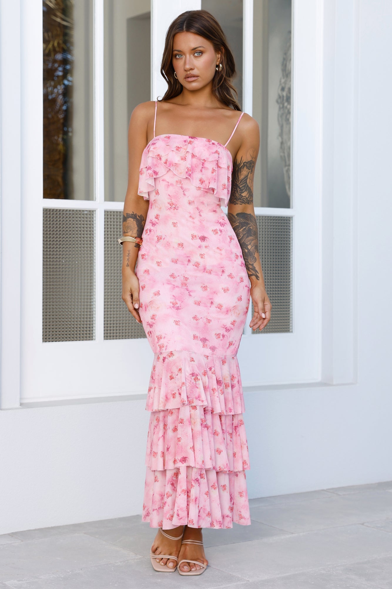 Flora Fable Mesh Maxi Dress Pink