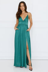 Ocean Sparkle Satin Maxi Dress Green