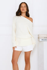 Sugar Petal Off Shoulder Knit Sweater Cream