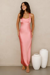 Spotlight Shine Satin Midi Dress Pink
