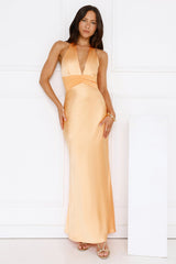 Spiced Sunset Satin Halter Maxi Dress Orange