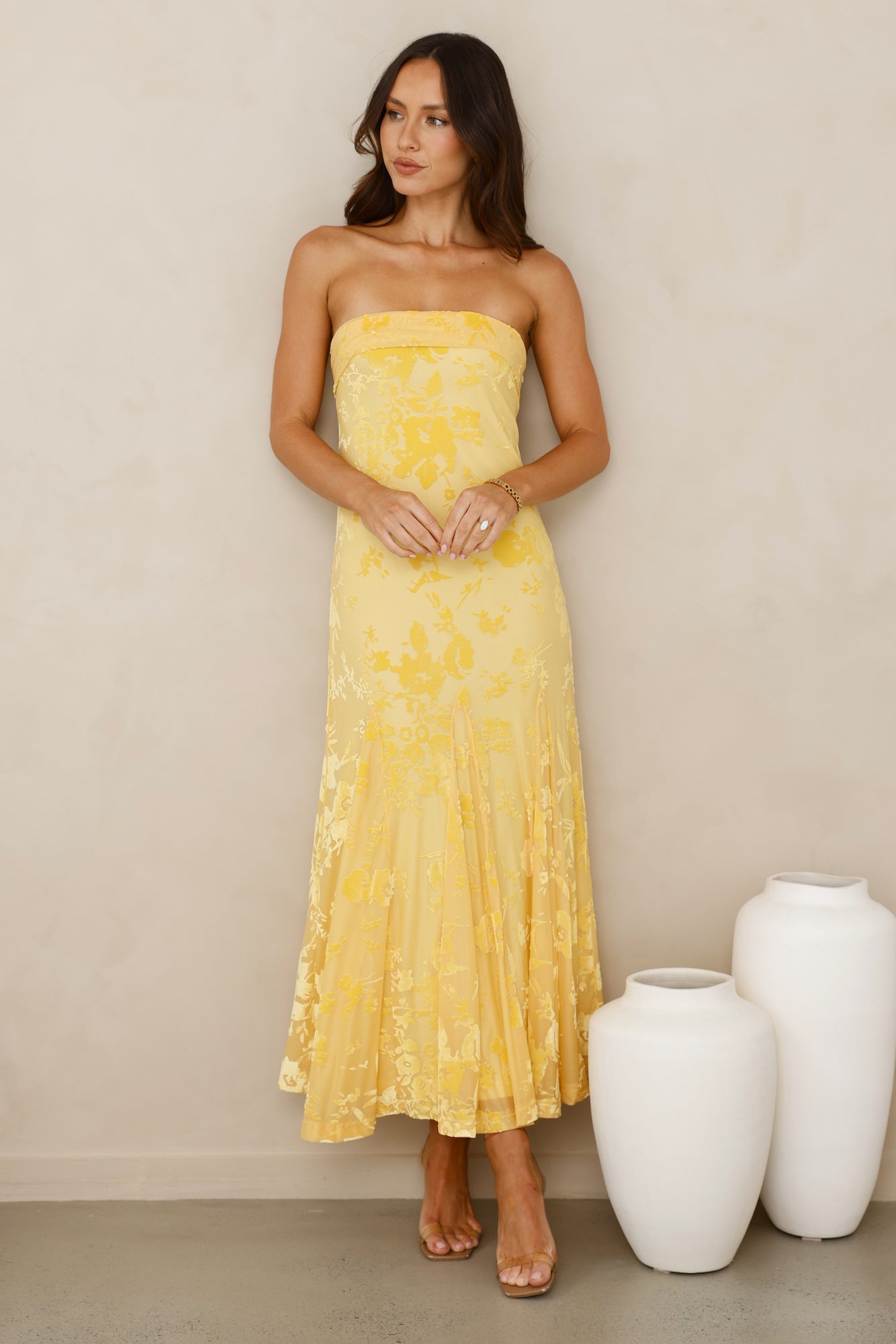 Style Empress Strapless Maxi Dress Yellow