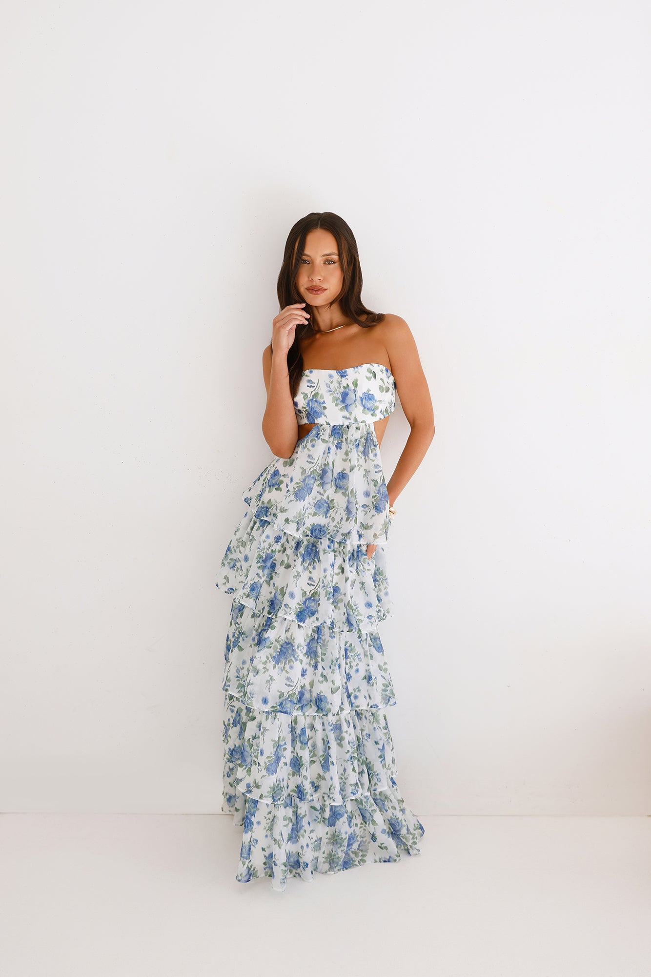 Bloom Spell Strapless Maxi Dress Blue