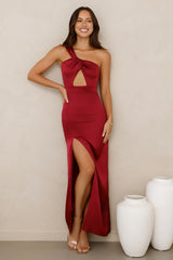 Strong Desire Satin One Shoulder Maxi Dress Burgundy