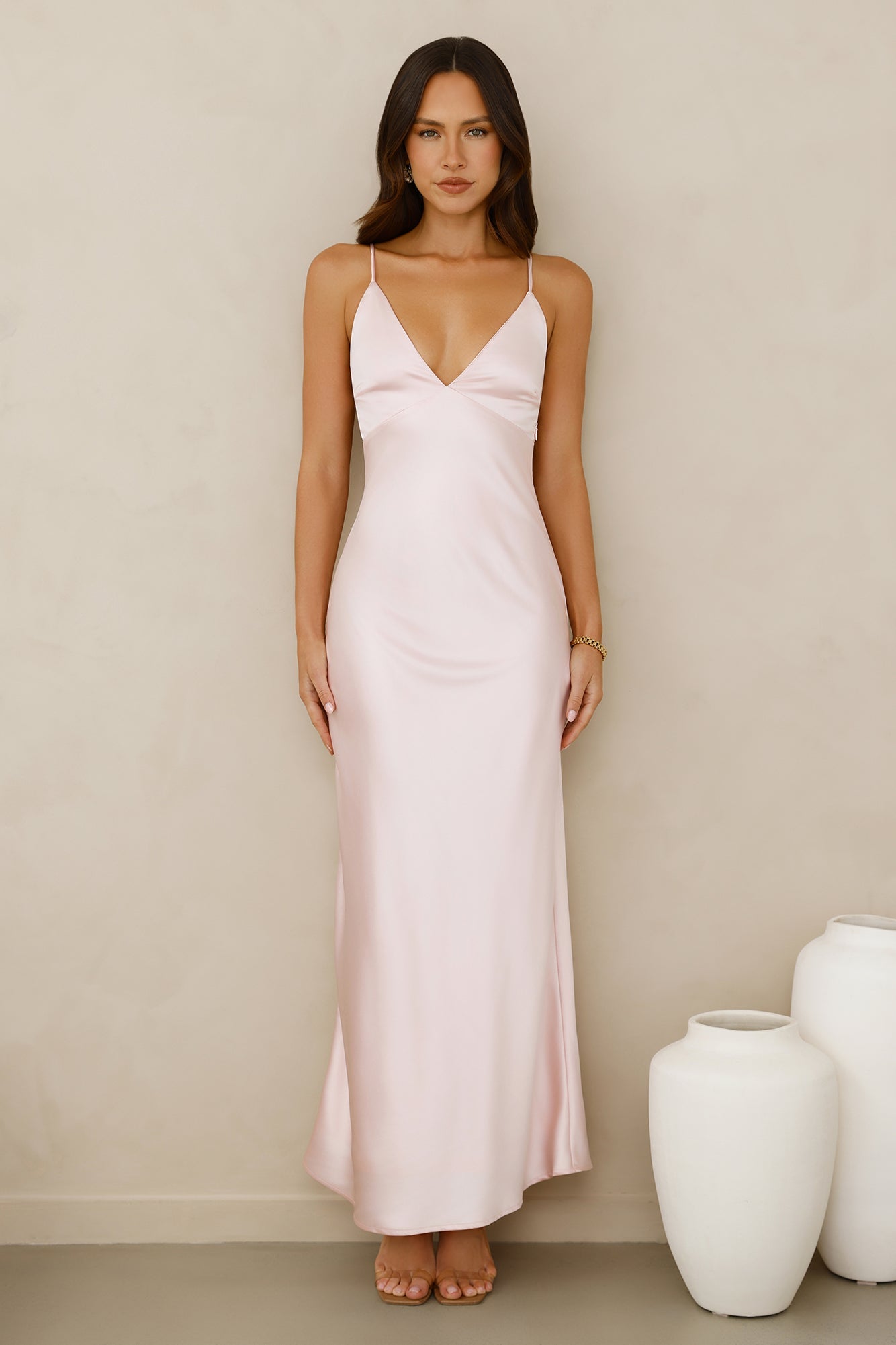 Chic 'Fit Slip Satin Maxi Dress Pink