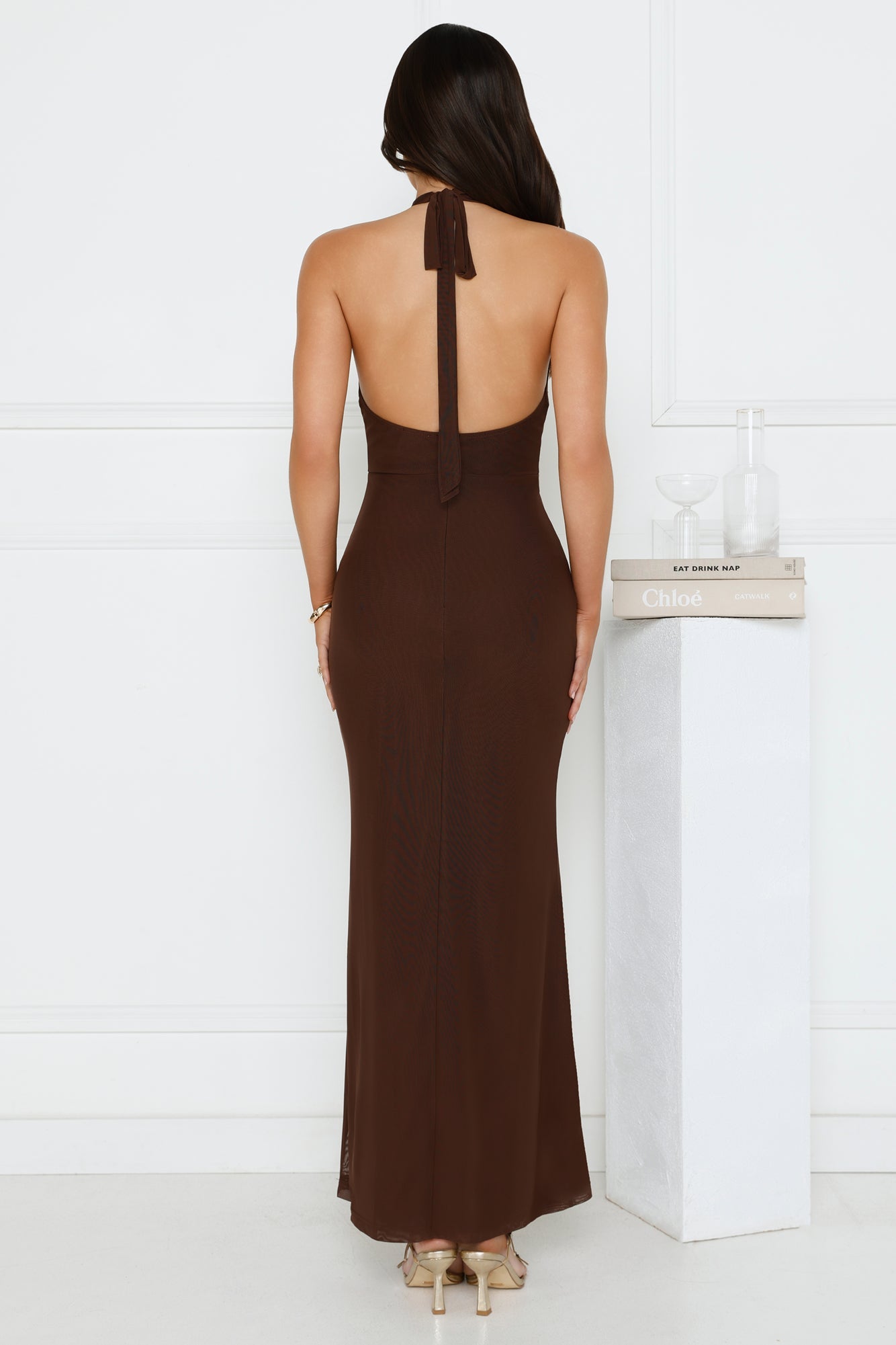 Daily Investment Halter Maxi Dress Brown