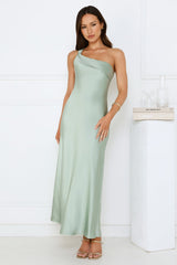 Romantic Tales Satin One Shoulder Maxi Dress Sage