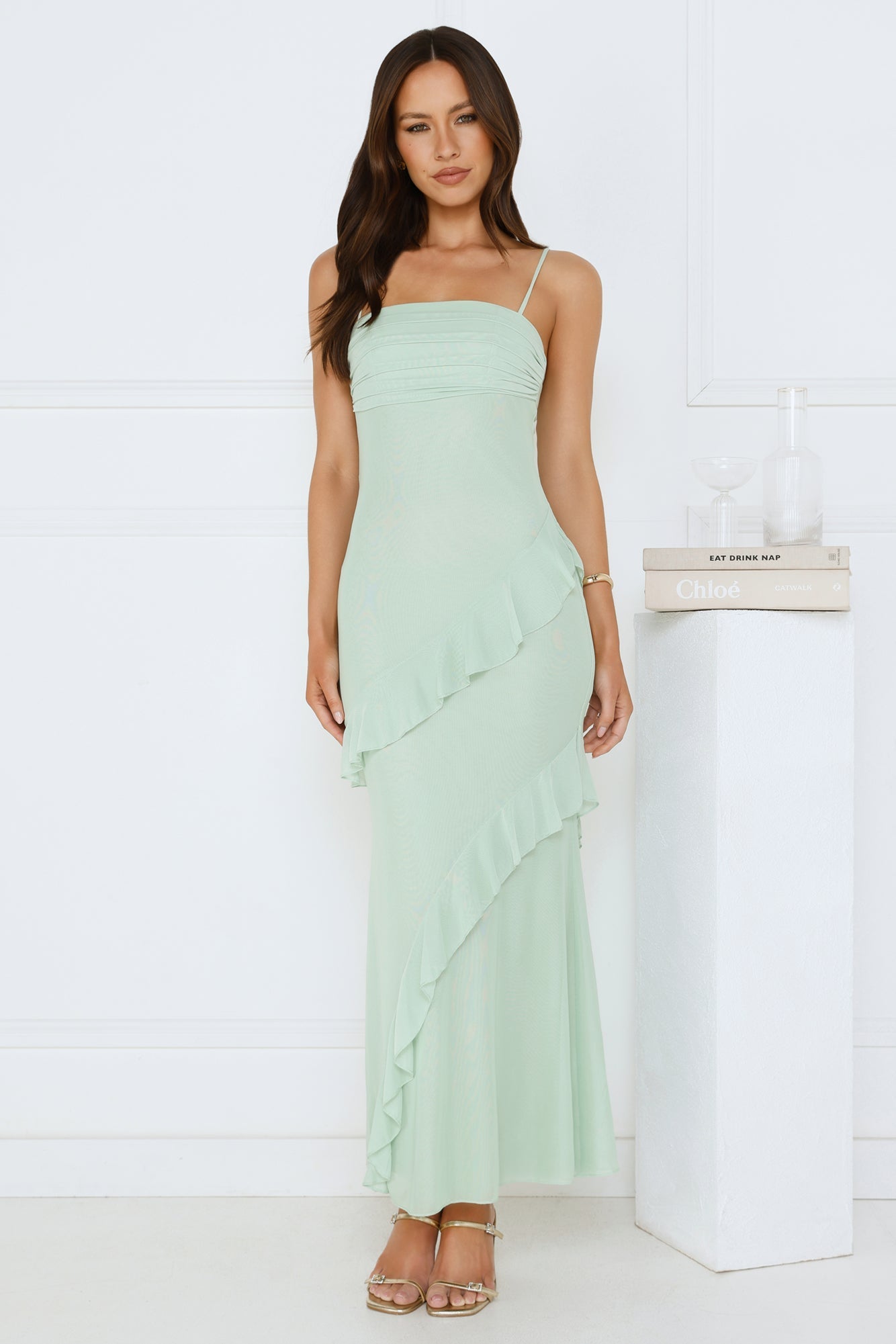 Luxe Minimalist Mesh Maxi Dress Sage