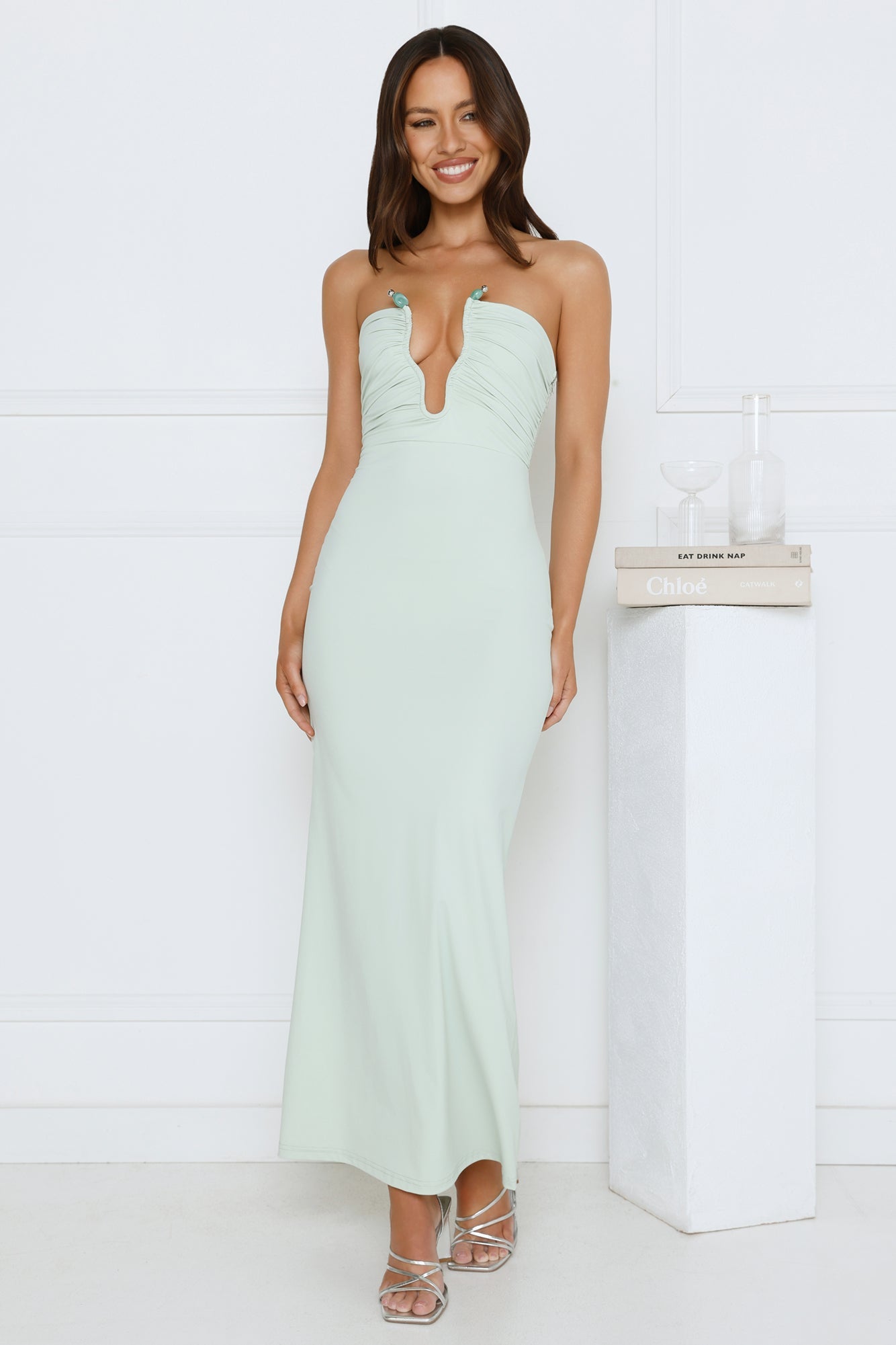Hot Girl Social Strapless Maxi Dress Sage
