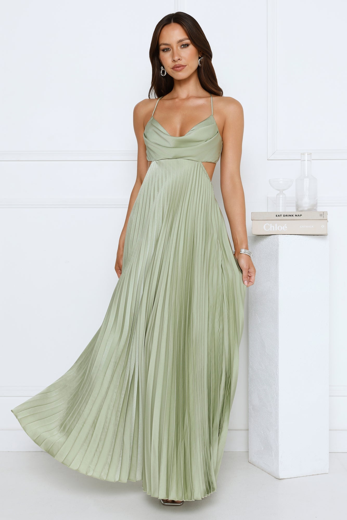 Prime Era Satin Maxi Dress Sage