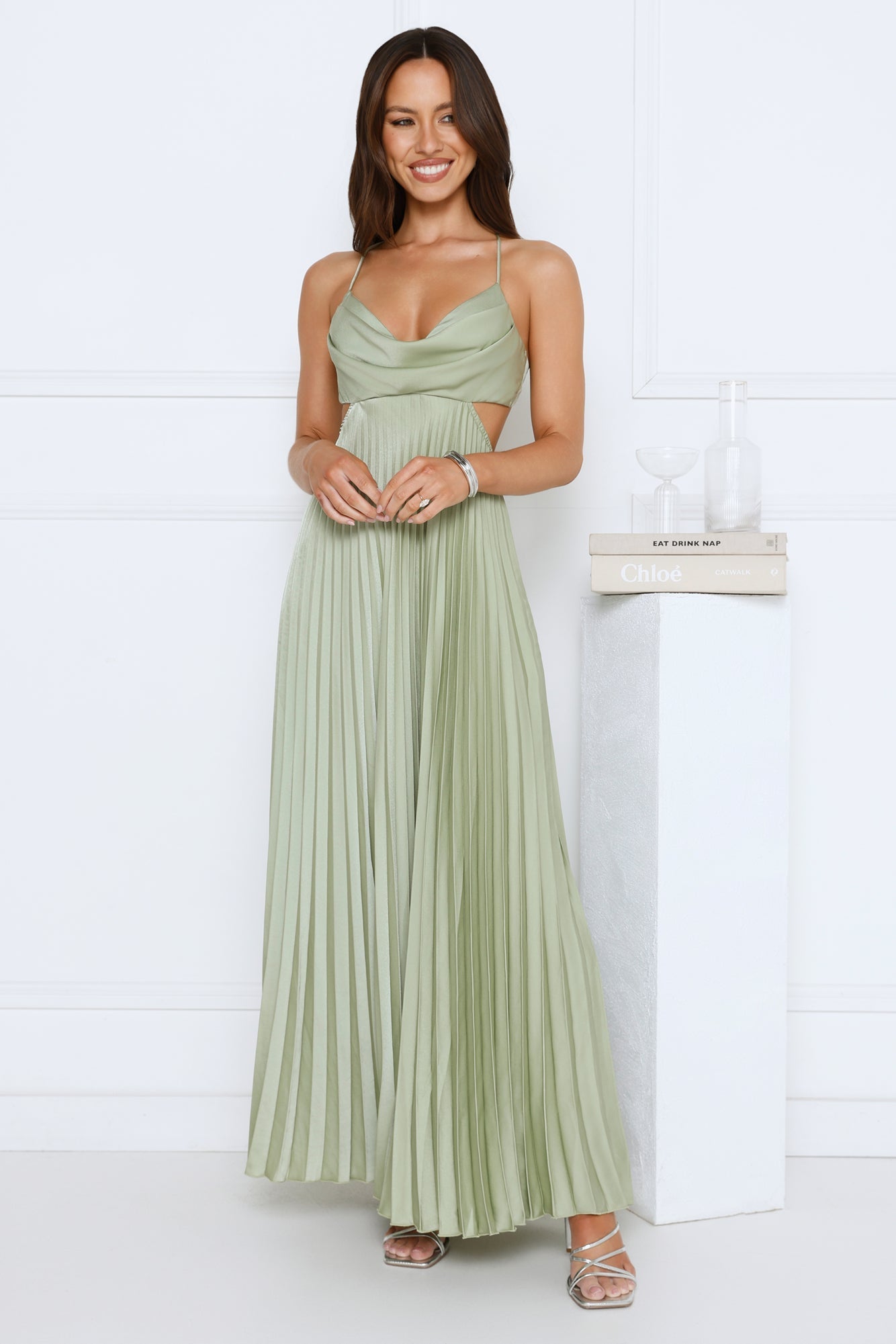 Prime Era Satin Maxi Dress Sage