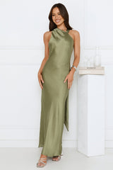 Glow Up Gal Satin Maxi Dress Green