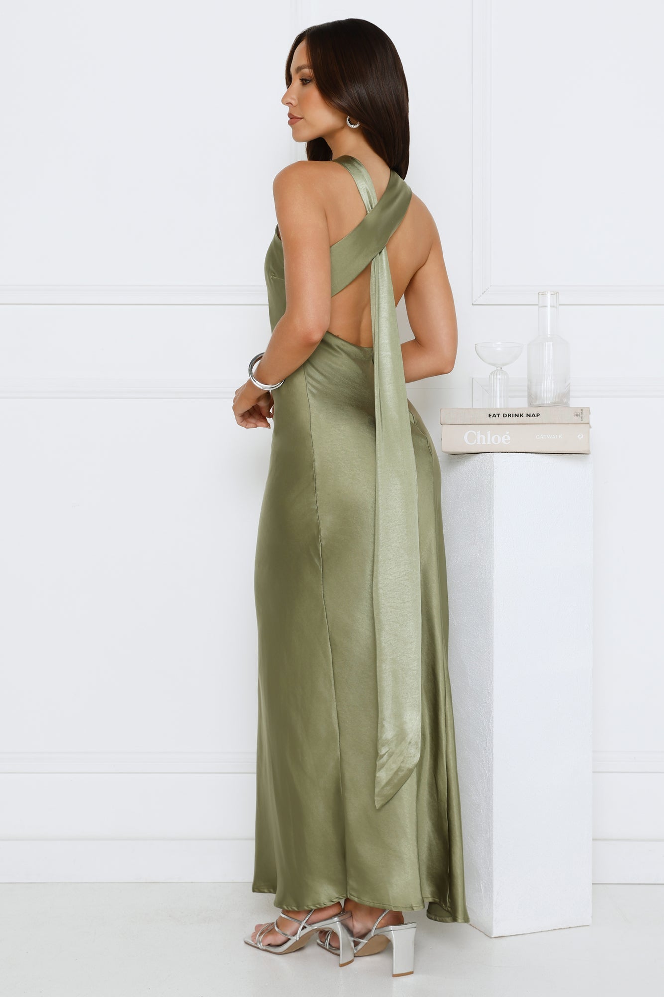 Glow Up Gal Satin Maxi Dress Green