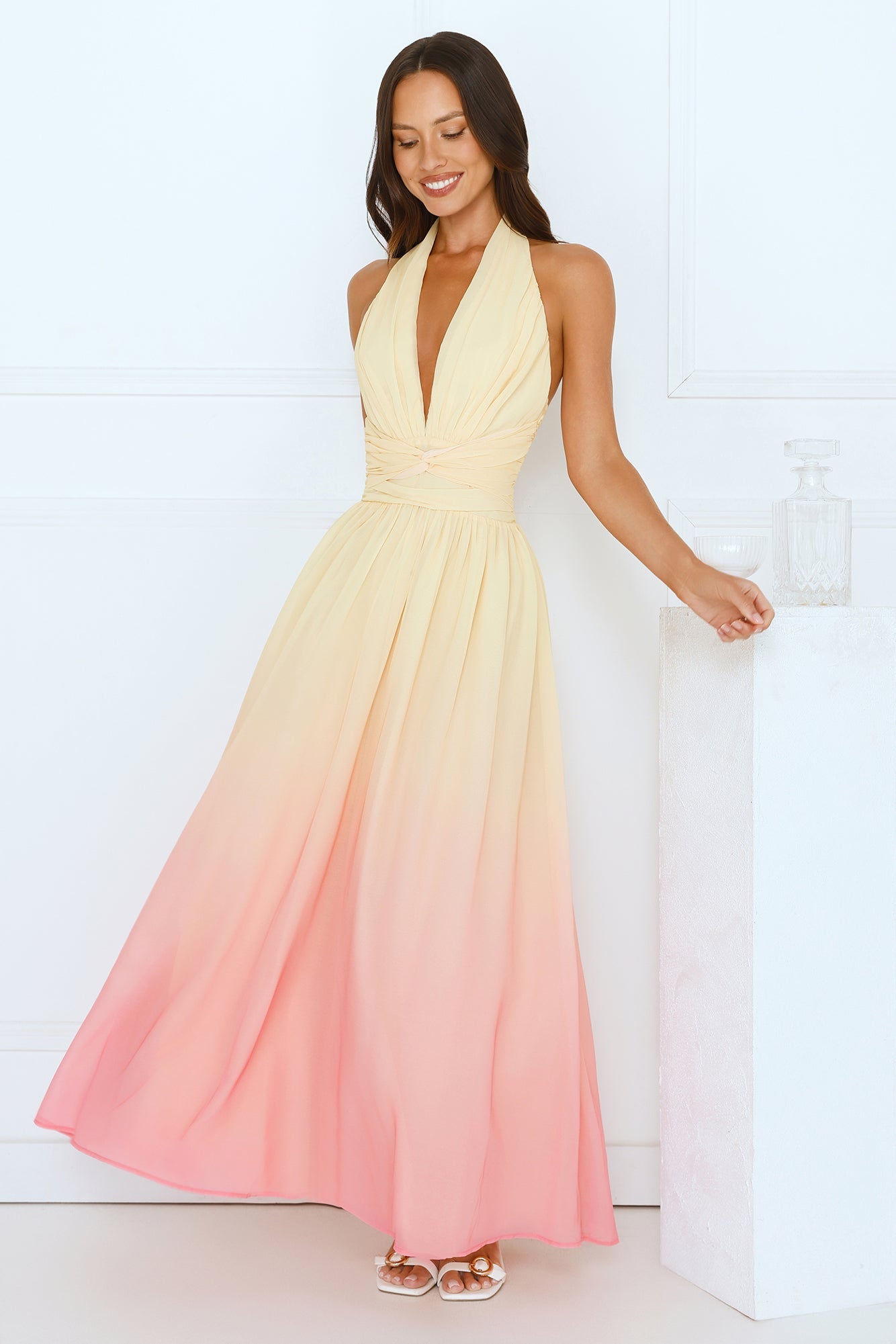 Angel Bloom Halter Maxi Dress Yellow