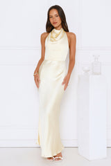 Draped In Diamonds Satin Halter Maxi Dress Yellow