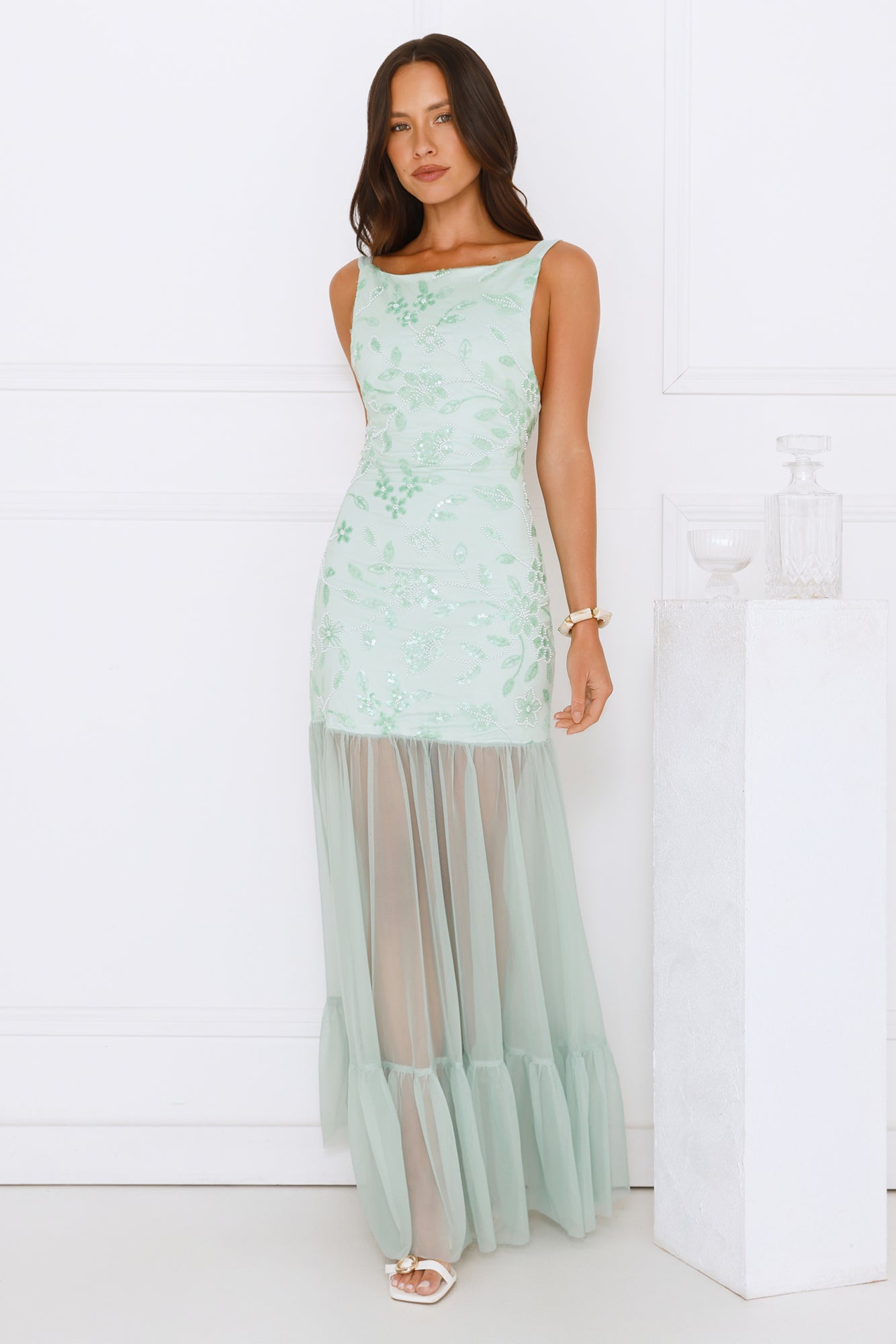 Pretty Girl Phase Mesh Maxi Dress Sage