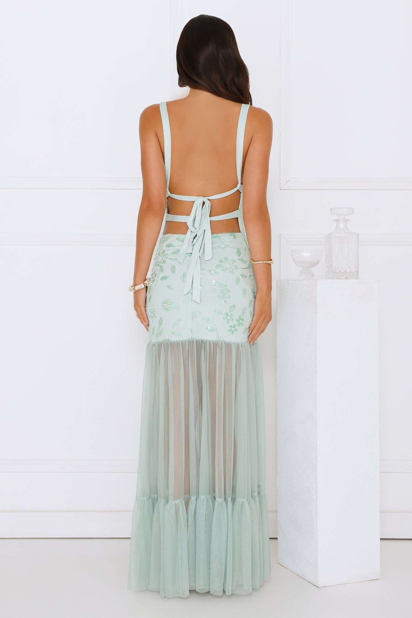 Pretty Girl Phase Mesh Maxi Dress Sage