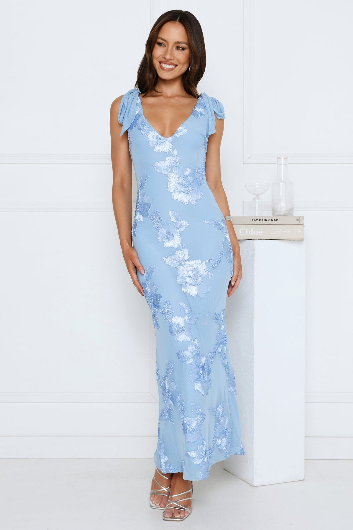 Golden Doll Mesh Maxi Dress Blue