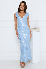 Golden Doll Mesh Maxi Dress Blue