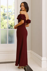 Manhattan Nights Off Shoulder Maxi Dress Maroon