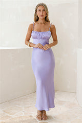 Crystal Glow Satin Maxi Dress Lilac