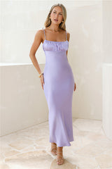 Crystal Glow Satin Maxi Dress Lilac
