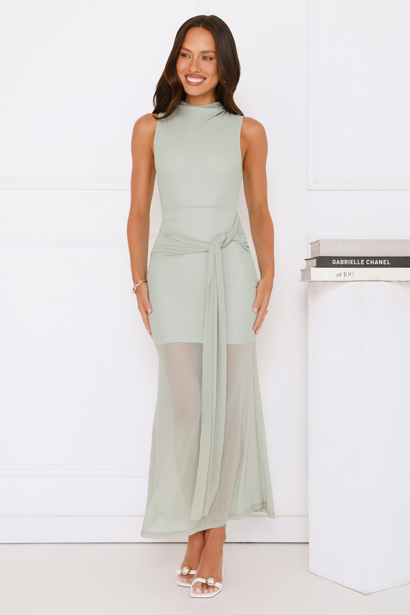 Dazzle Me Darling Mesh Maxi Dress Sage