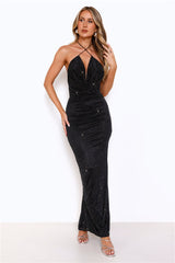 Sparkling Love Frequency Halter Maxi Dress Black