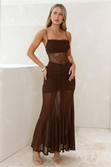 Darling Mischief Mesh Maxi Dress Brown