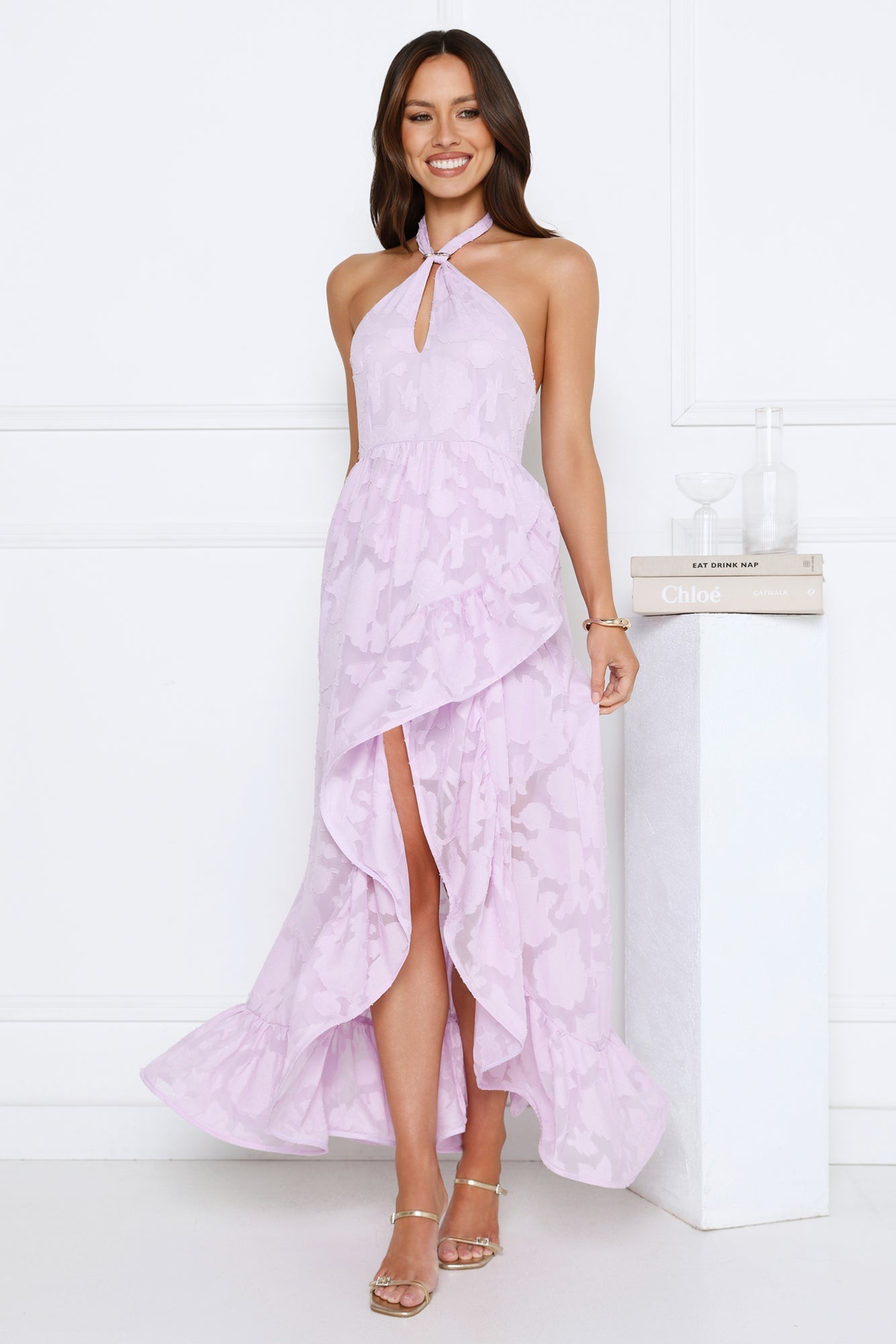 Sunbeam Shell Halter Maxi Dress Lilac