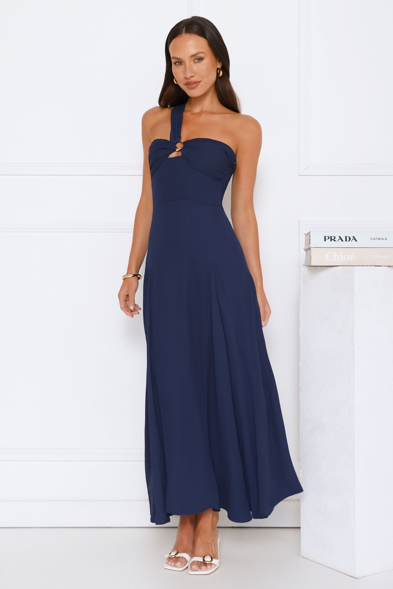 Styled Like A Star One Shoulder Maxi Dress Navy