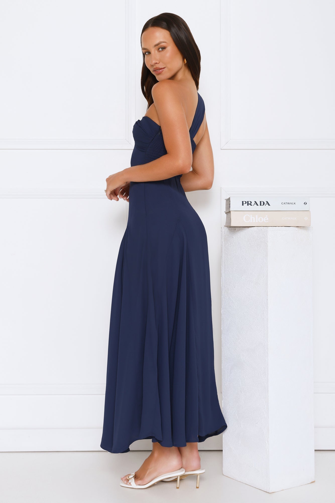 Styled Like A Star One Shoulder Maxi Dress Navy