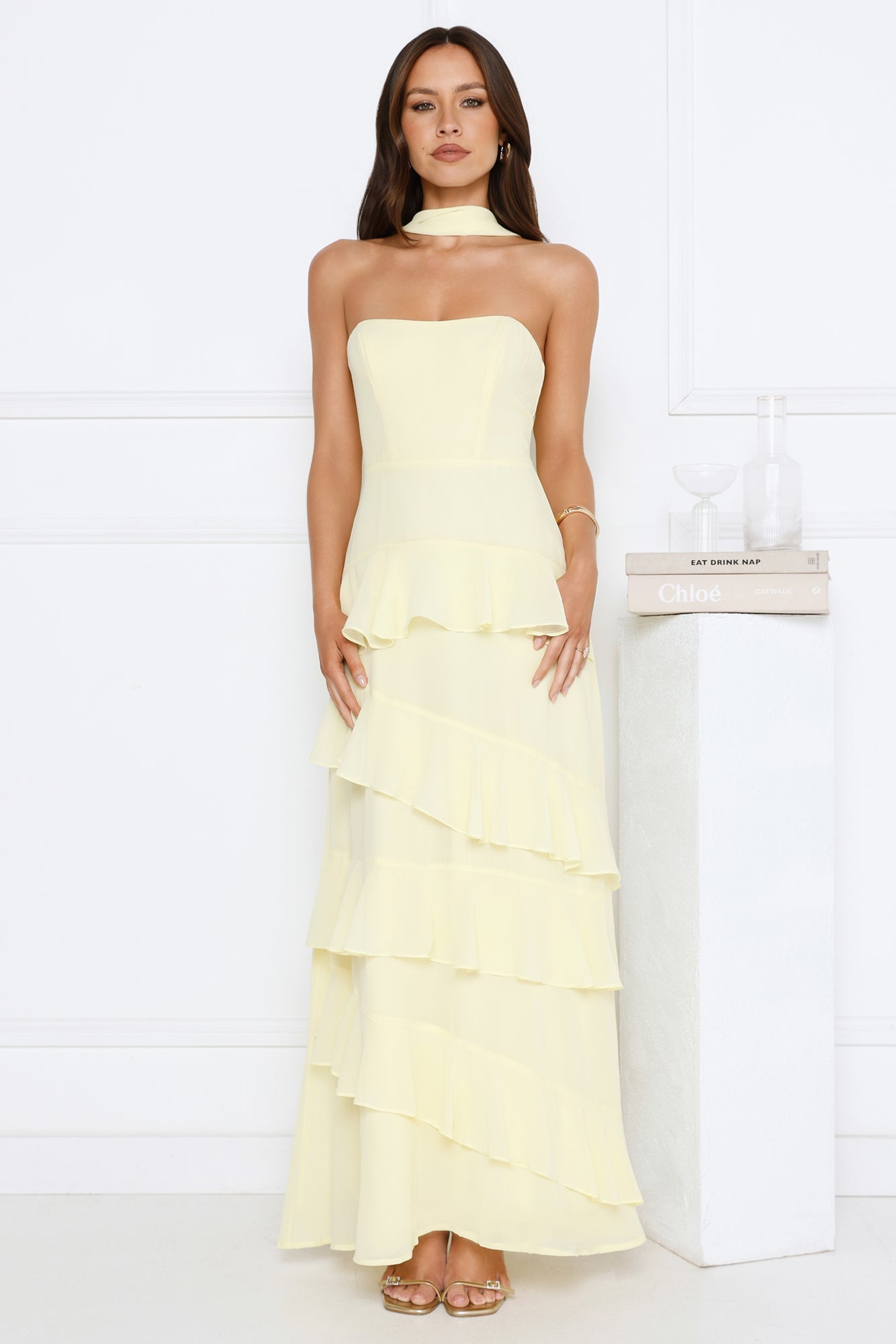 Sunset Reverie Strapless Maxi Dress Yellow