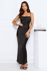 Crystal Glow Satin Maxi Dress Black