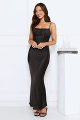Crystal Glow Satin Maxi Dress Black