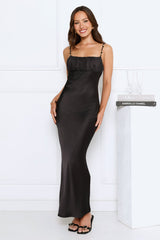 Crystal Glow Satin Maxi Dress Black