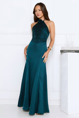 Glowing Sunrays Halter Maxi Dress Dark Green