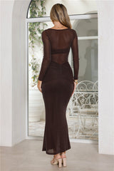 Glitter Night Long Sleeve Maxi Dress Brown