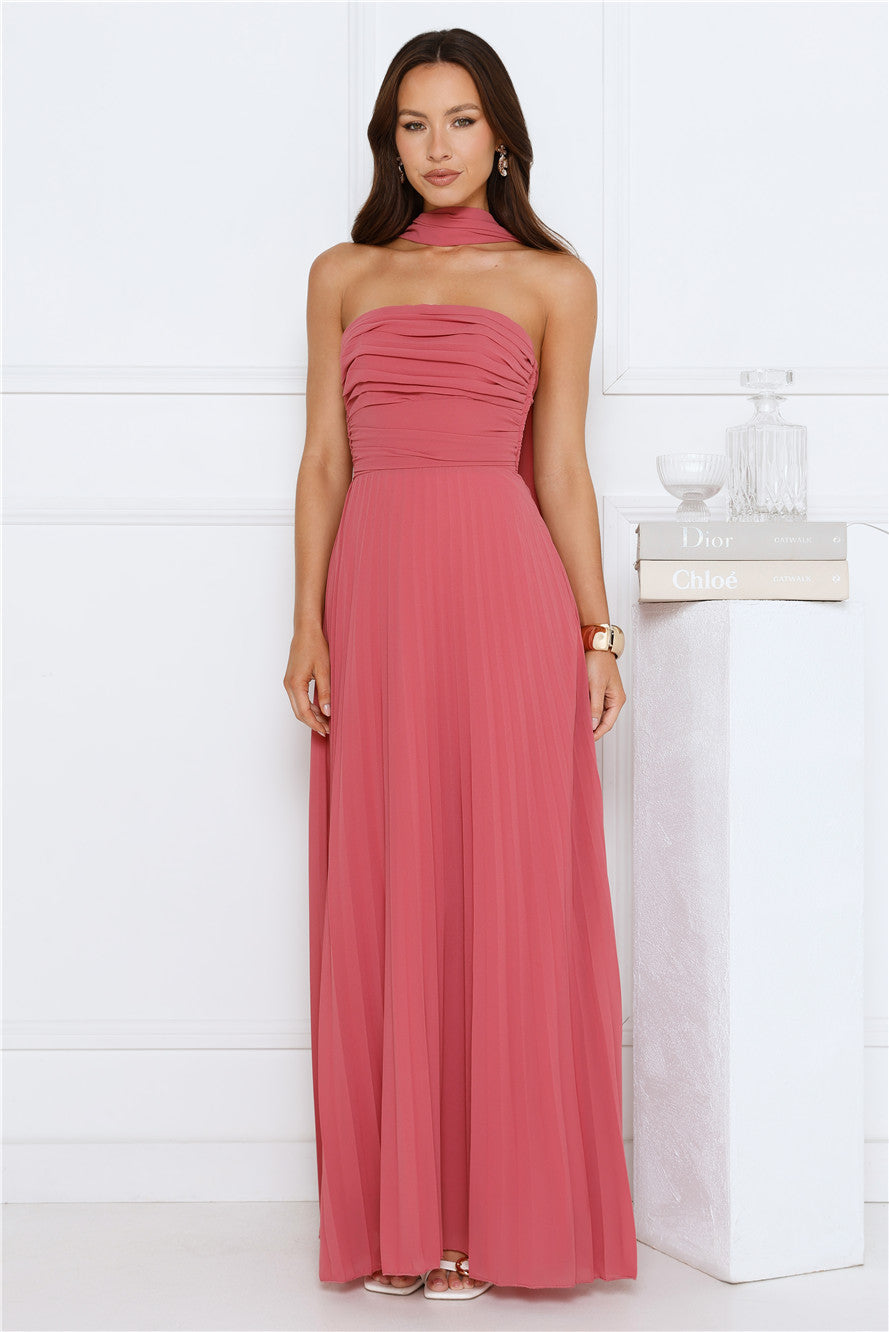 Sugar Babe Strapless Pleated Maxi Dress Rose