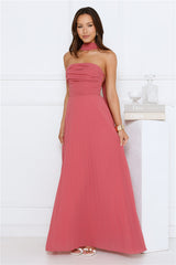 Sugar Babe Strapless Pleated Maxi Dress Rose