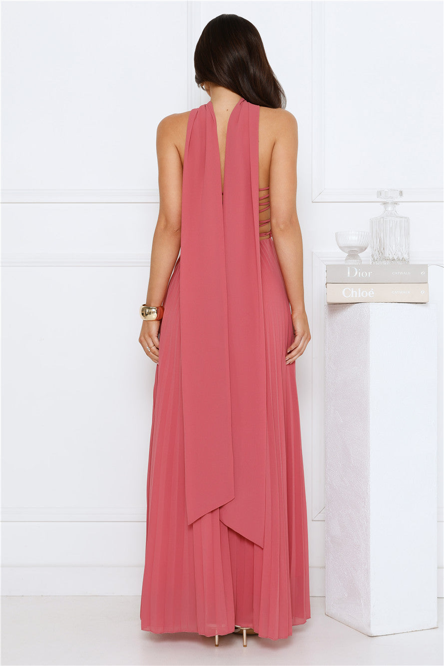 Sugar Babe Strapless Pleated Maxi Dress Rose