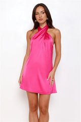 Exclusive Parties Halter Satin Mini Dress Pink