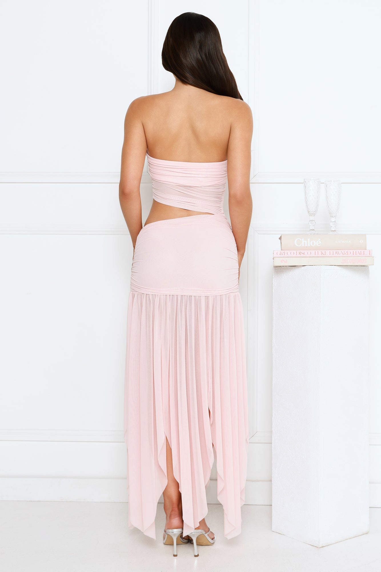 Haute Babe Strapless Mesh Maxi Dress Pink