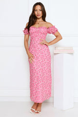 Chic Bloom Society Off Shoulder Maxi Dress Pink