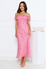 Chic Bloom Society Off Shoulder Maxi Dress Pink