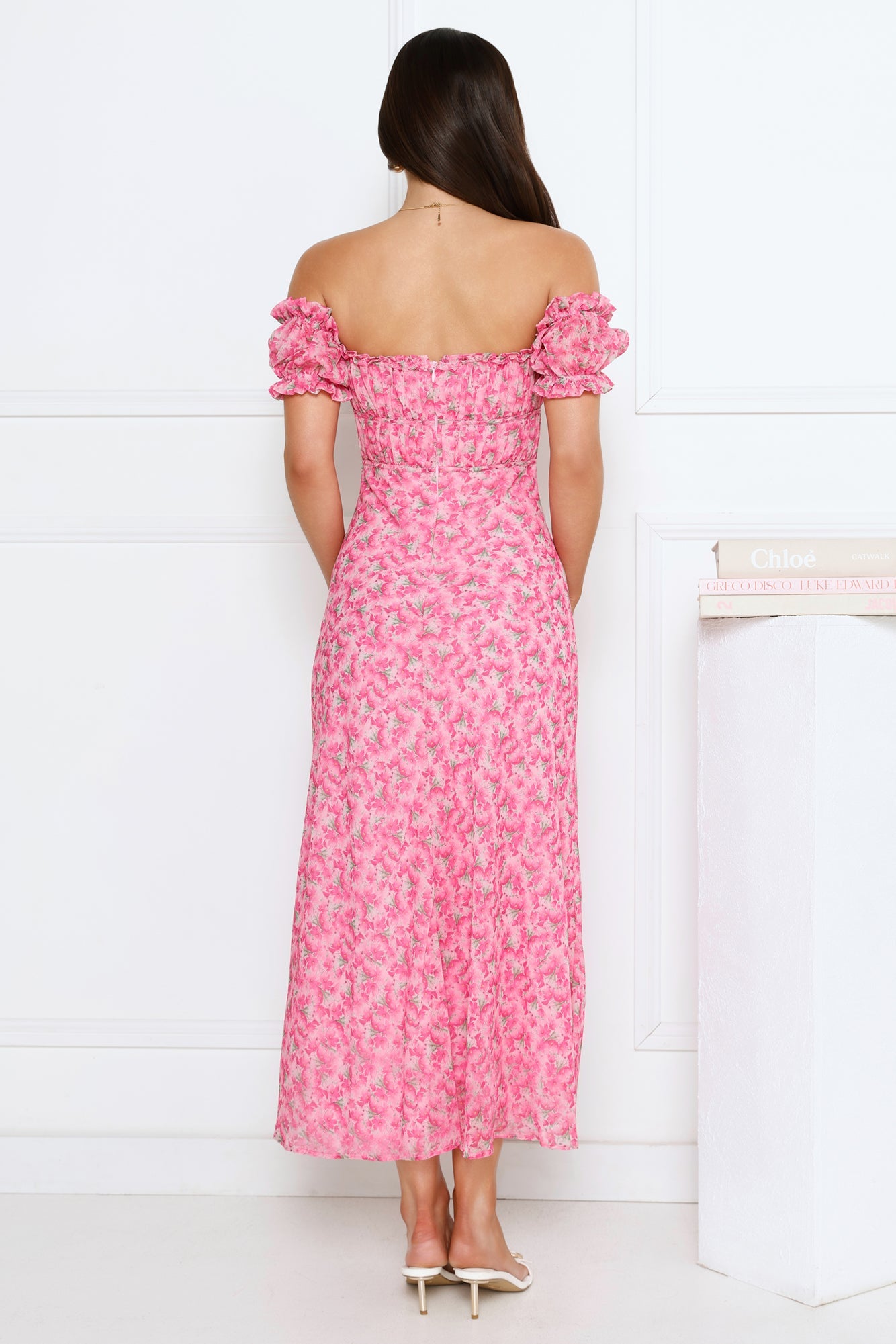 Chic Bloom Society Off Shoulder Maxi Dress Pink
