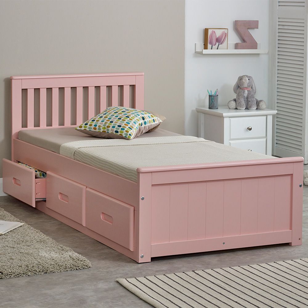 Mission pink Wooden Storage Bed Frame – 3ft Single