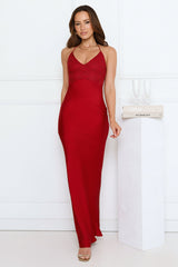 Romanced By You Satin Maxi Dress Wine