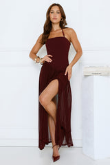 Champagne Evenings Halter Maxi Dress Burgundy